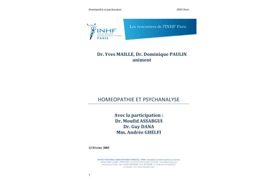 Homéopathie et psychanalyse - 1